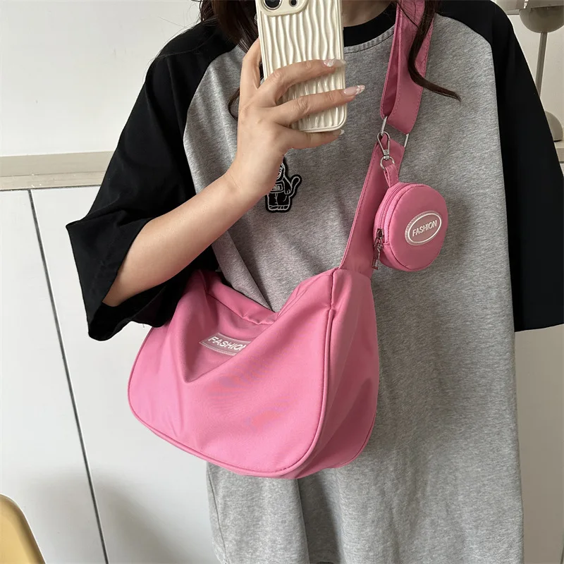 

Женские сумки-слинги через плечо, вместительный Хобо в стиле Харадзюку, нейлоновый водонепроницаемый розовый дорожный мессенджер на ремне, кошелек на молнии