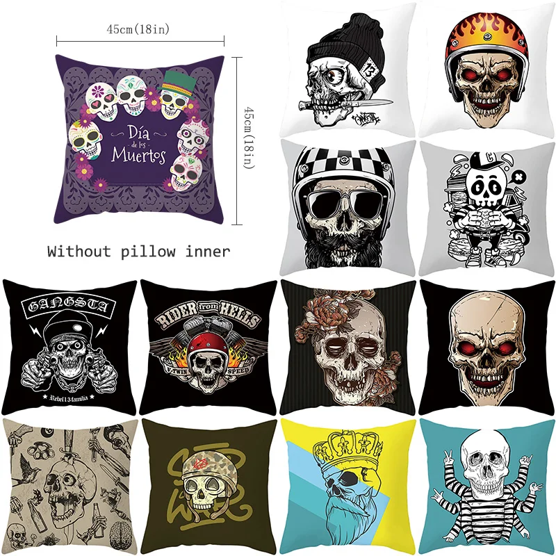 

Creative Skull Printing Cushion Cover Fashion Skull Polyester Decorative Pillowcase Skull Throw Pillow Case Cover kussensloop
