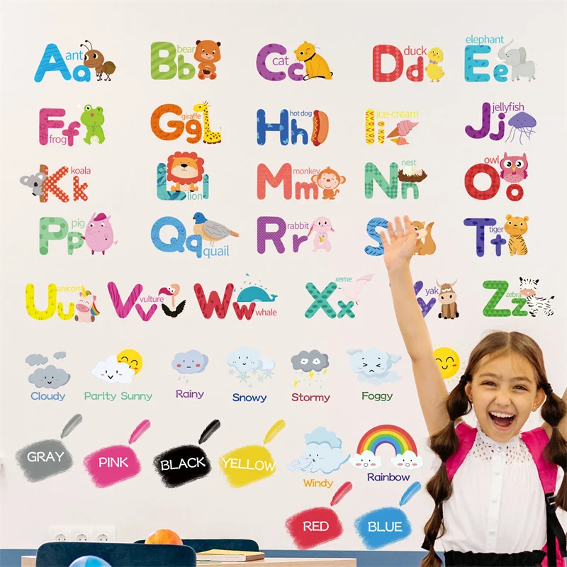 

Children's English Weather Digital Early Education Wall Stickers School Classroom Educational Decorations Self-Adhesive Paper