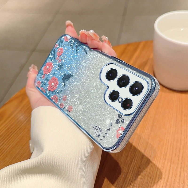 

Flower Transparent Shine Glitter Case for Samsung Galaxy S23 Ultra S22 Plus Note 20 FE S21 A52S A53 5G A54 A13 A14 A34 A12 Cover