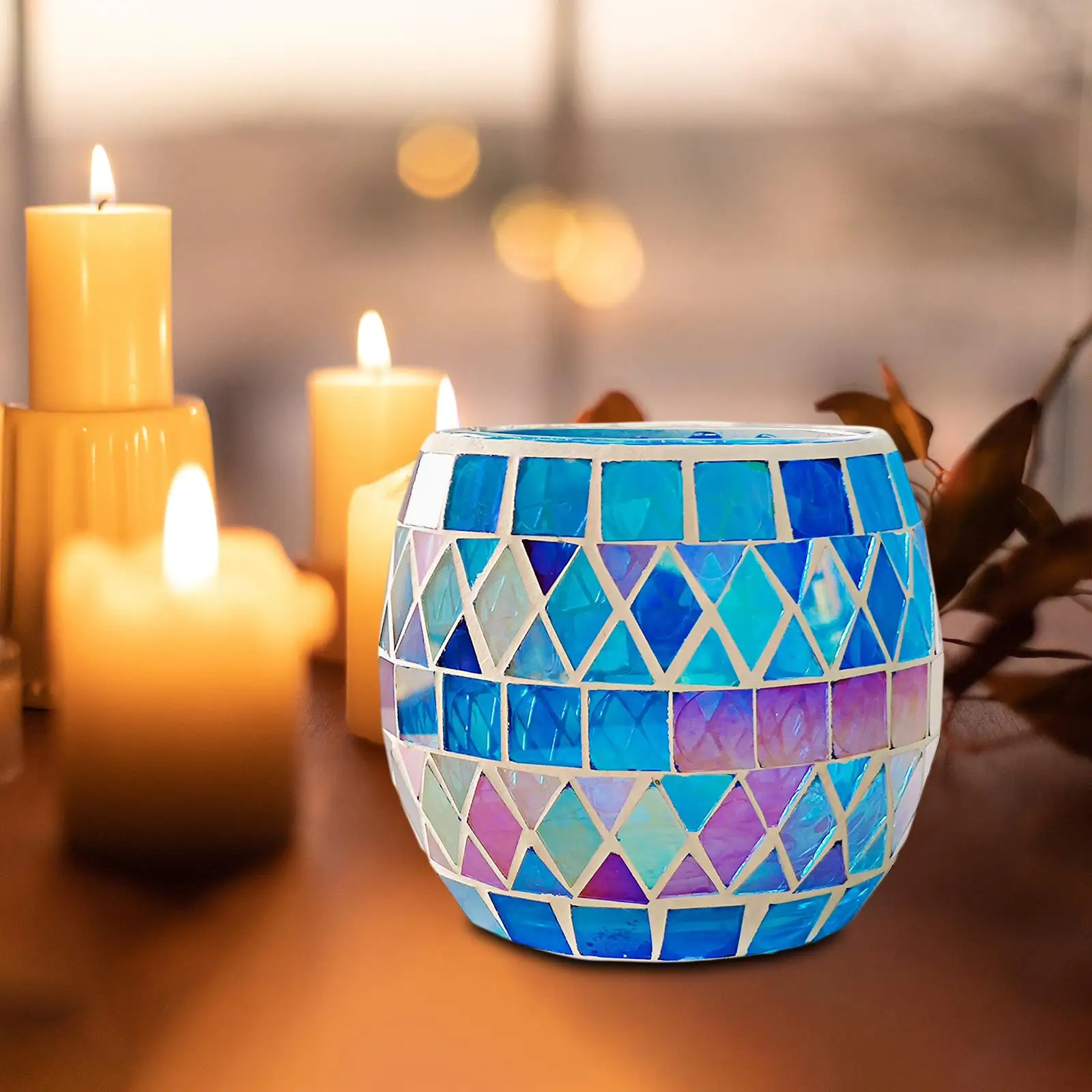 Mosaic Artwork Romantic Candlestick Holders Candle Stands Decorative For Holidays Decorations Party Cafe