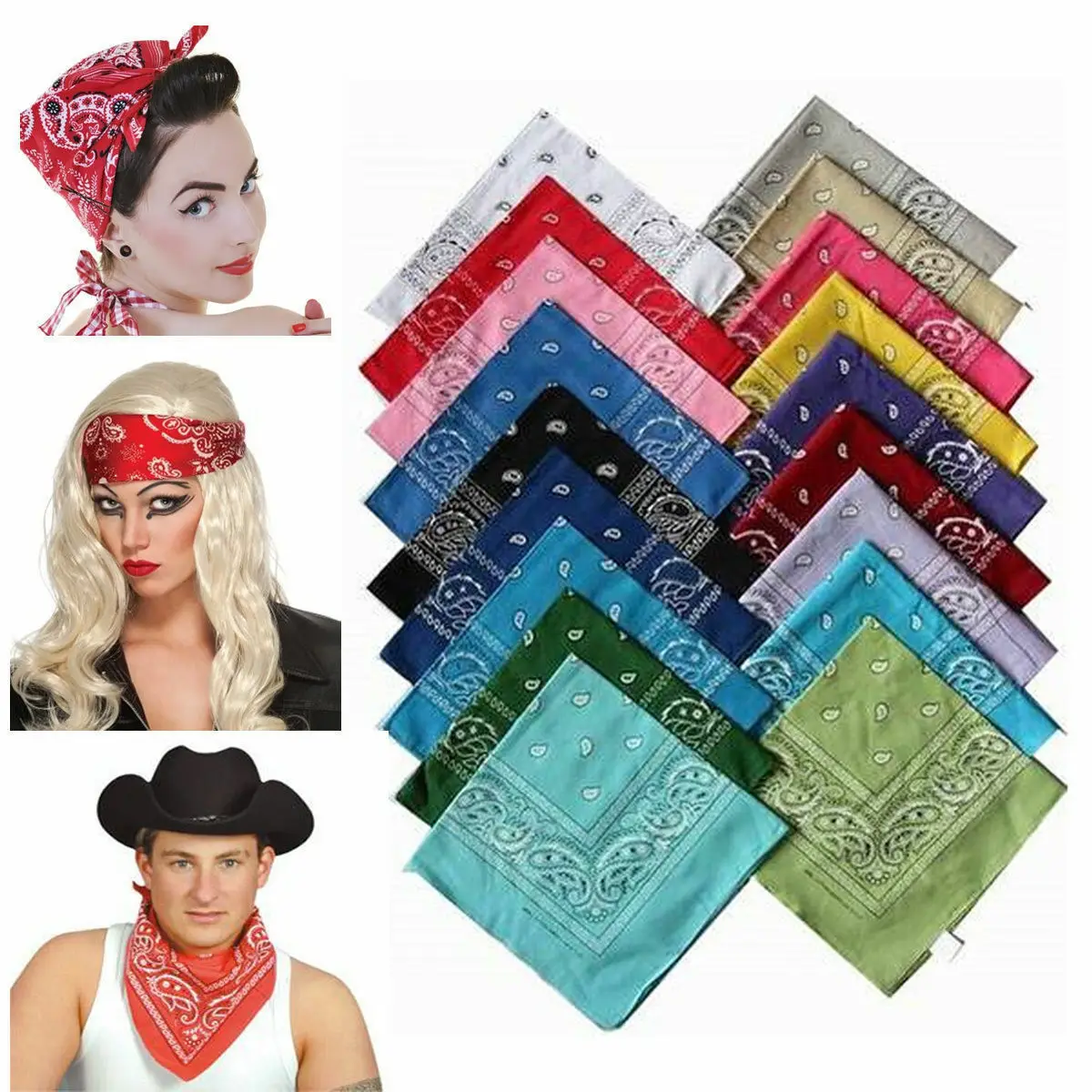

Unisex Paisley Bandana Head Wrap Cotton Hairband Neck Scarf Wristband Double Sided Handkerchief Scarf for Women Men