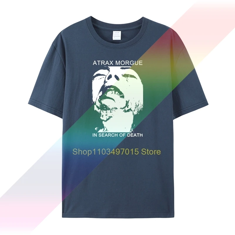 Atrax Morgue In Search Of Death Темно-синяя футболка с коротким рукавом S-2XL