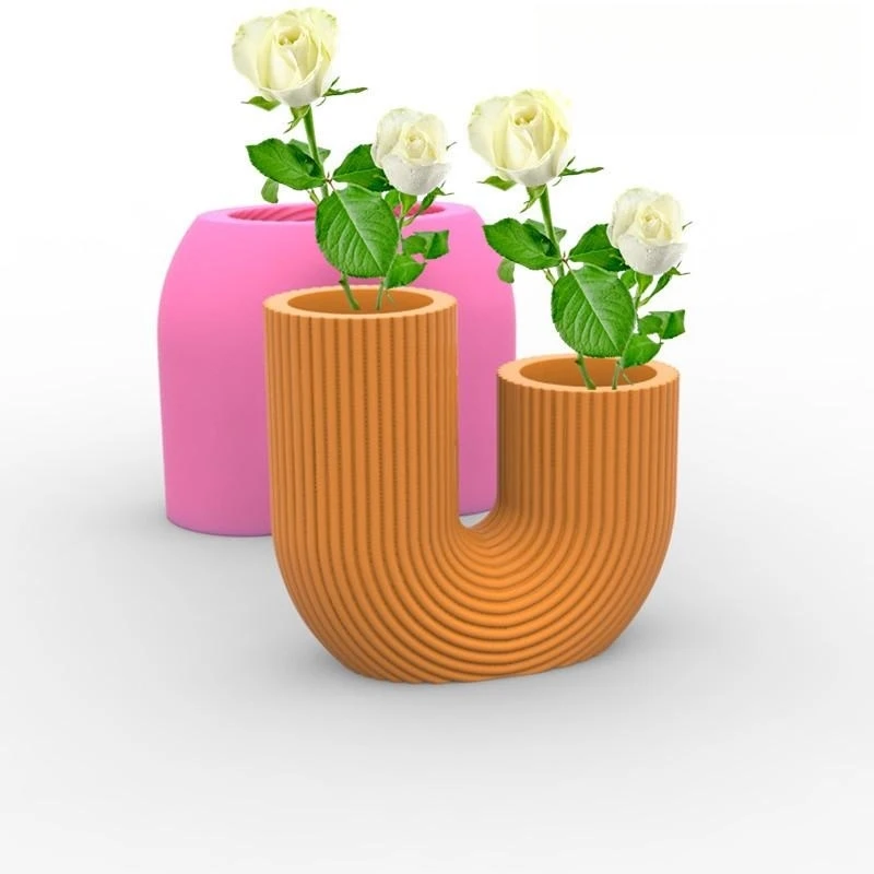 Silicone Mold U-shaped Cement Vase Mould Handmade Cement Home Decor Nordic Style