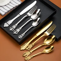 16pcs dinnerware set gold cutlery stainless steel royal spoon cutlery forks knives spoon western tableware with box gift