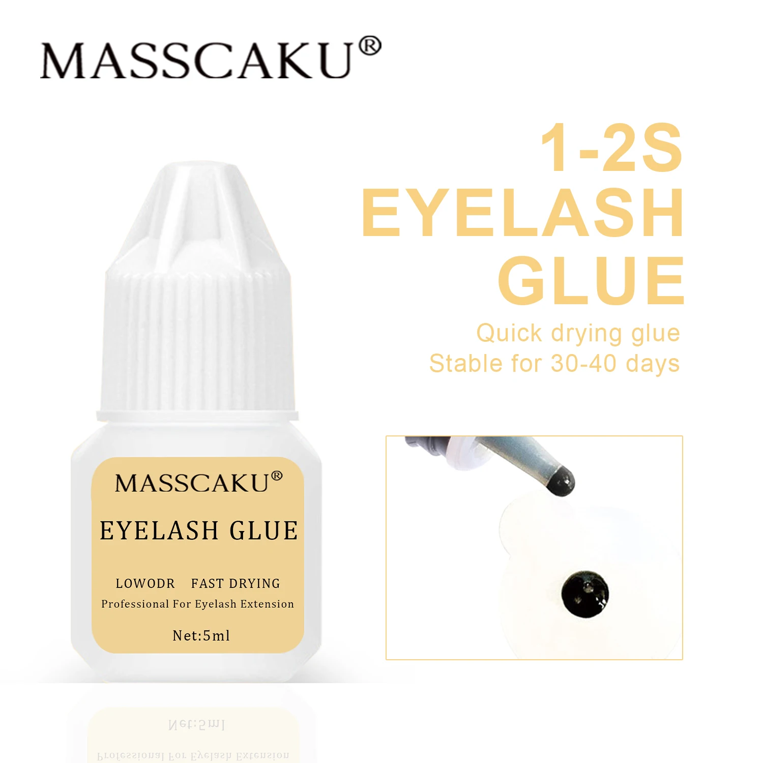 

MASSCAKU Eyelash Extension Glue Low Odor Adhesive Fast Safe Soft Specialized Non Iirritation Strong Bond Makeup Tools