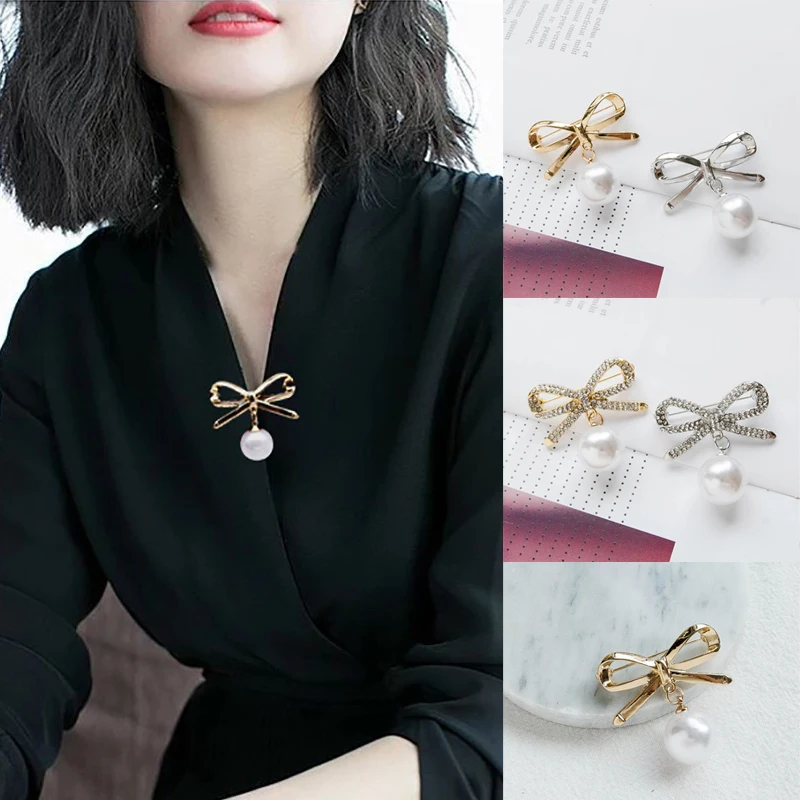 Элегантная простая брошь бант для женщин в виде банта булавка жемчужный кулон