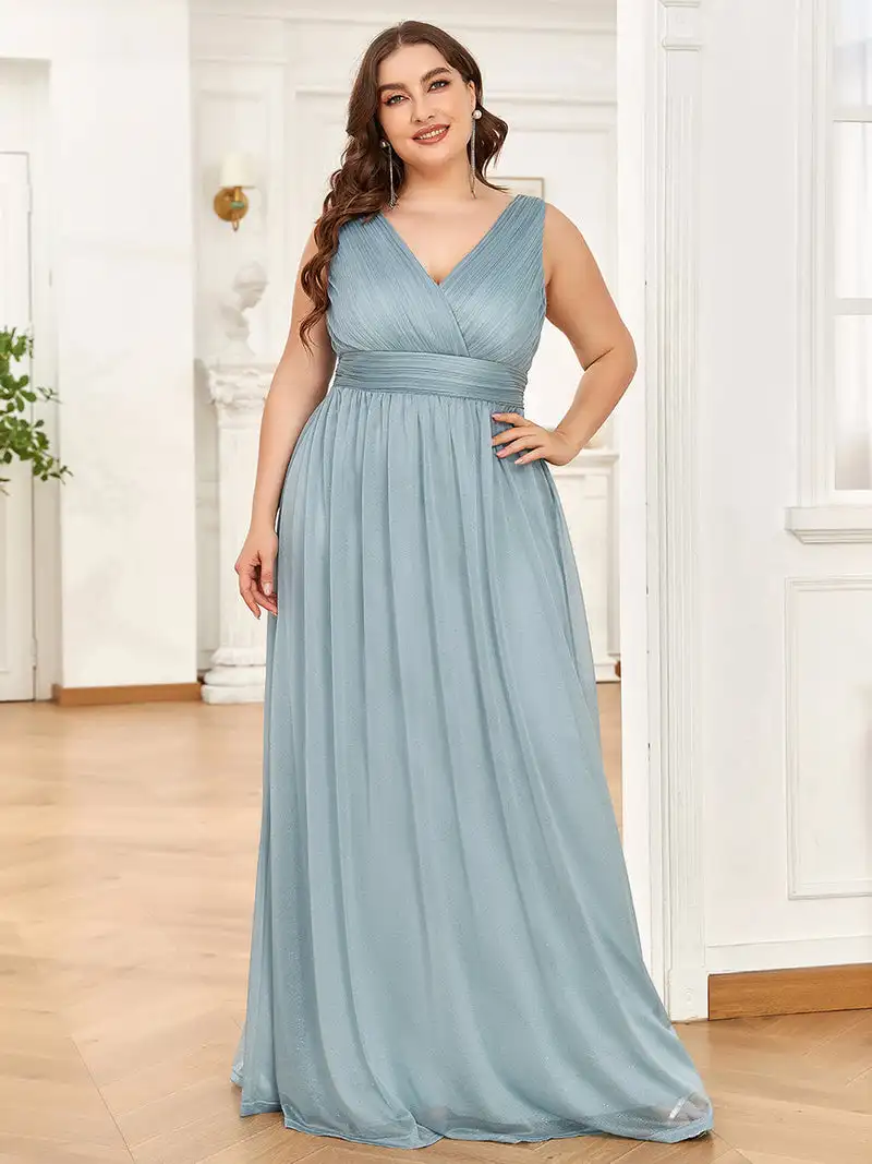 

Plus Size 9XL Women's Dresses Long Floor-Length V-Neck Short Sleeve 2023 Ever Pretty of Sequined Bridesmaid Women Dress