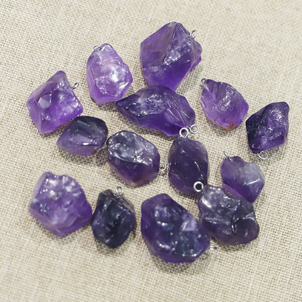 

New Natural Stone Irregular Raw Ore Amethyst Necklace Pendant Reiki Charm DIY Fashion Making Jewelry Accessories Wholesale 12Pcs
