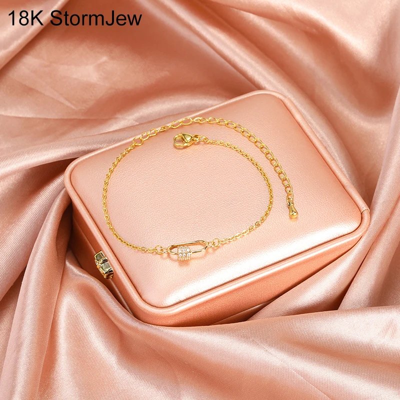 

New Zircon Geometric Bracelet For Women Adjustable Stainless Steel Lock Shape Charm Hand Chain Summer Beach Jewelry Party Gifts