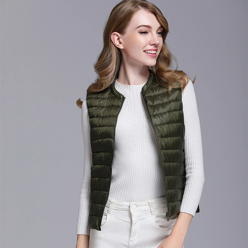 New Women 90% White Duck Down Vest Women Ultra Light Duck Down Vest Jacket Autumn Winter Round Collar Sleeveless Coat