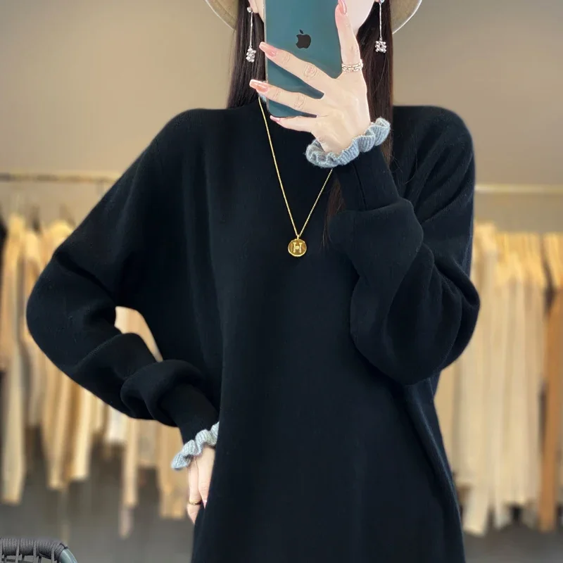 Женская юбка-свитер для похудения выше колена 100% чистая шерсть длинная юбка с