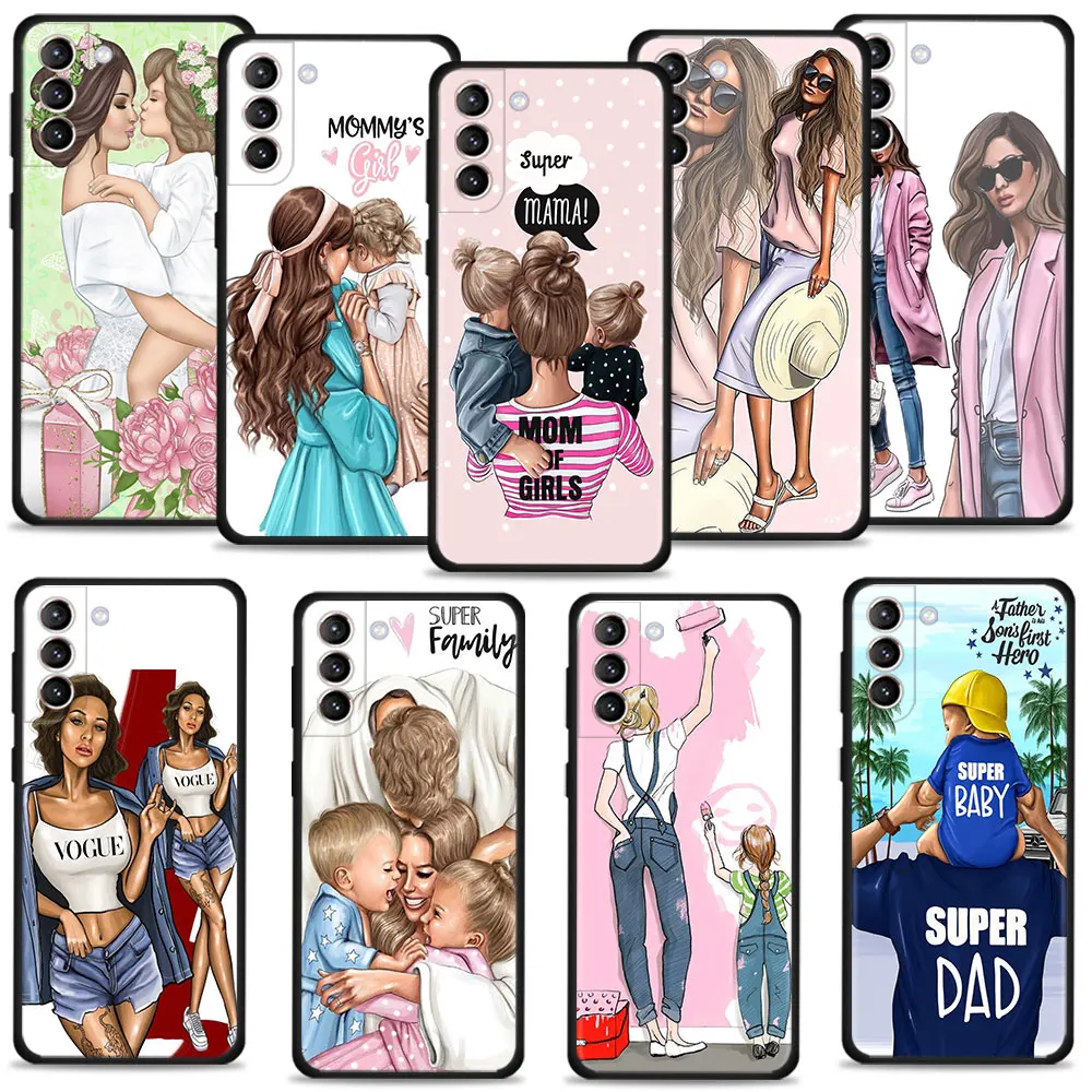 

Black Brown Hair Baby Mom Girl Sup Dad Phone Cover For Samsung Galaxy S10 S10e S21 Plus S22 Ultra 5G S8 S9 S7 S20 FE 2022