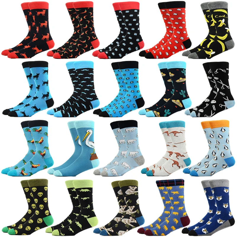

Funny Men Socks Fashion Harajuku Cute Fruit Banana Animal Duck Cat Creative Hip Hop Kawaii Cartoon Beer Food Happy Casual Socks