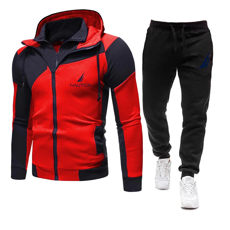 Brand New Nautica Autumn and Winter Fashion Jacket Set Men's Printed Casual Double Zipper Handsome Jogging Fitness Sportswear