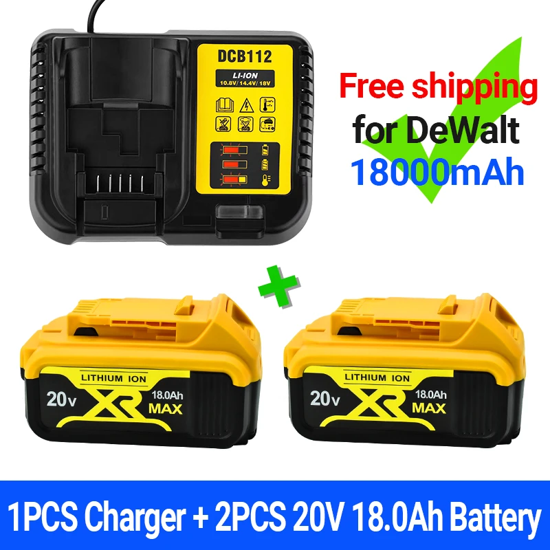 

20V 18.0Ah MAX XR 18650 Battery Power Tool Replacement for DeWalt DCB184 DCB181 DCB182 DCB200 20V 6A 18v Battery With Charger