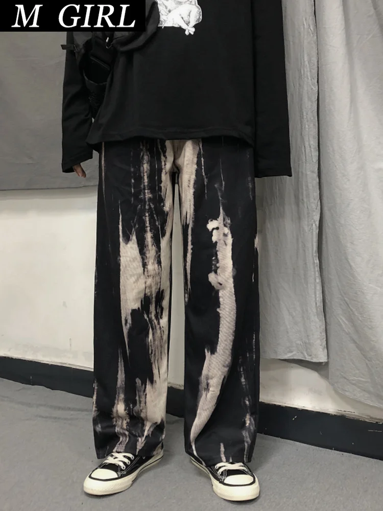 Tie Dye Print Cargo Loose Jogger Wide Leg Pant Harajuku Streetwear Korean Punk Trouser Woman and Man Hip Hop Track 2022