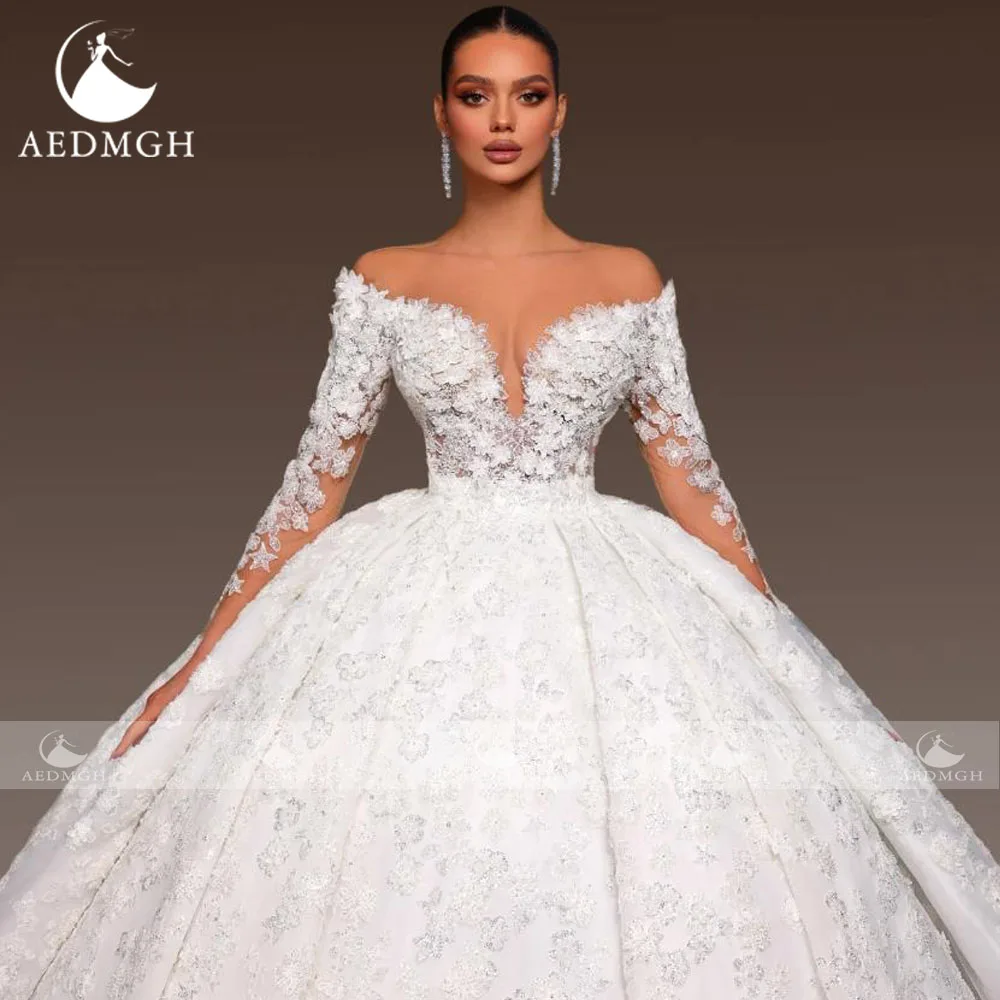 Aedmgh бальное платье принцессы свадебные платья с открытыми плечами Vestido De Novia кружевная вышивка королевские свадебные платья на заказ (art.: 3920d041200a7) - 3920d041200a7