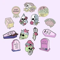 pink punk enamel pins overthinker skeleton skull brooches clothes lapel pin cartoon badges jewelry gift for friends wholesale