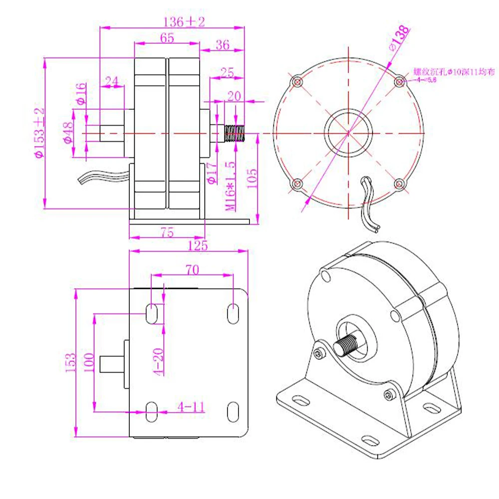 Низкая скорость 100 Вт/ч 12 В 24 48 без сердечника редкоземельный генератор с