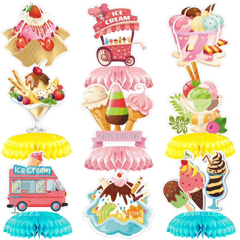 

9 шт. сотовые шарики в виде мороженого, украшение для рабочего стола, бумажный веер, украшение для детского дня рождения, праздвечерние чное украшение, детские игрушки для будущей мамы