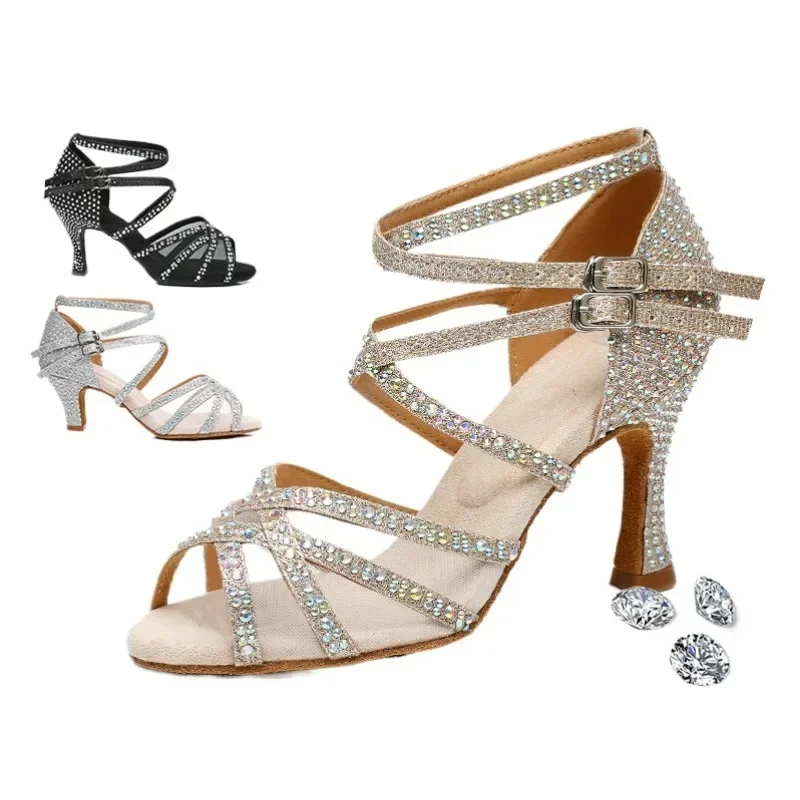 Туфли для латинских танцев с бриллиантами взрослых женщин профессиональные