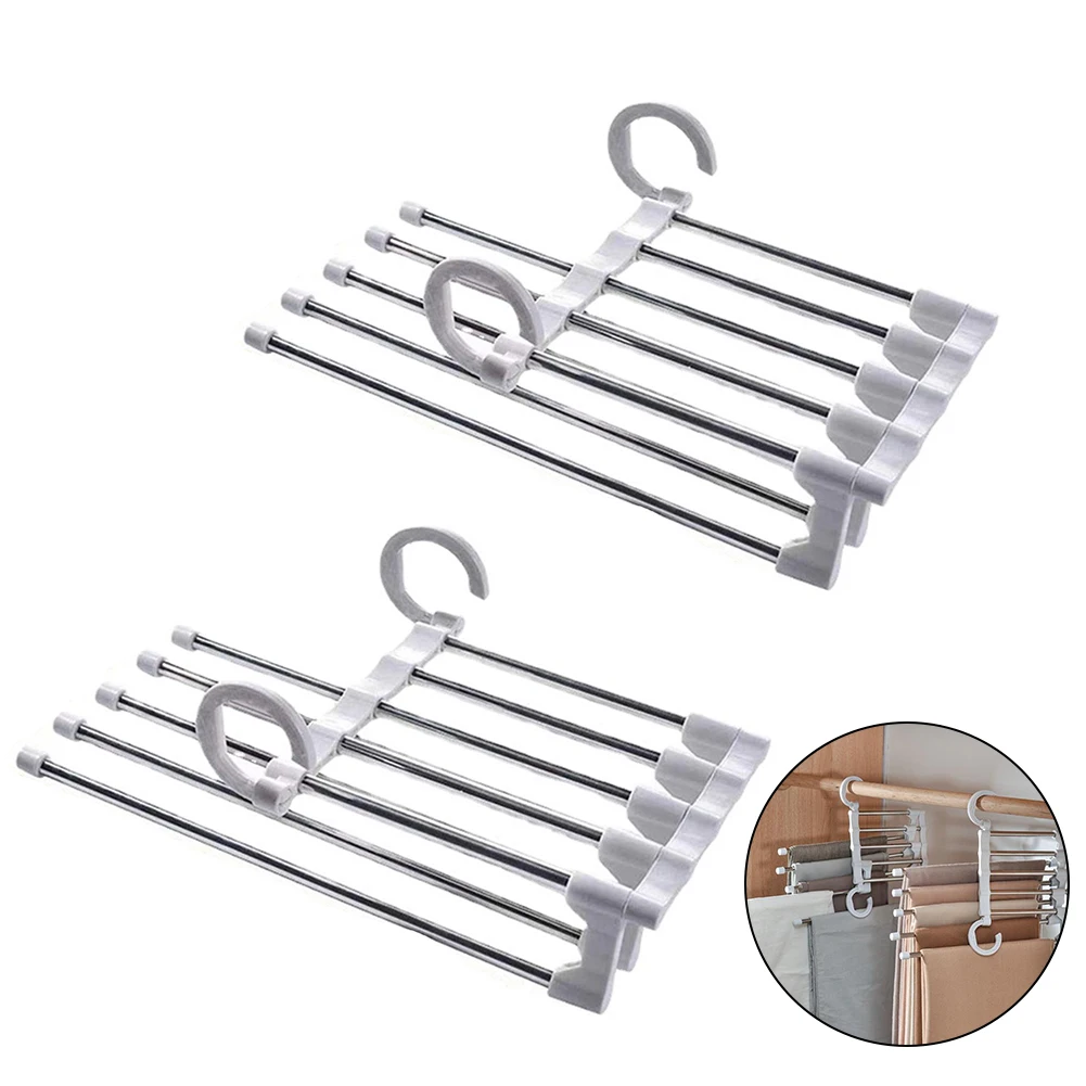 

2pcs Clothes Hangers Multi-Functional Pants Rack Shelves Stainless Steel Wardrobe Hanger Pants Towel Scarfs Rack Closet Storage