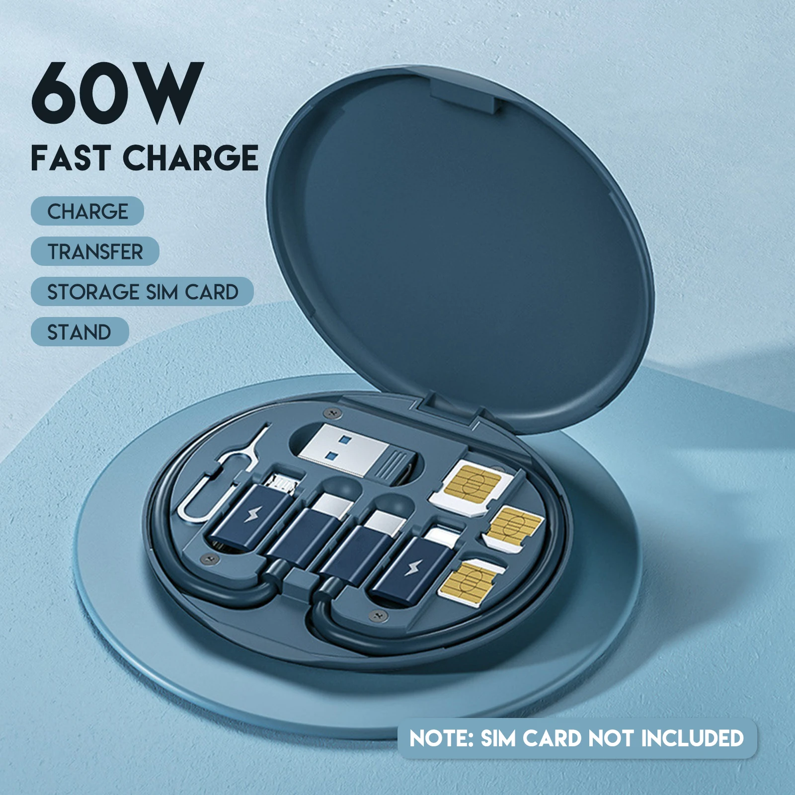 

Protable Fast 60w Charging Multifunctional Data Cable Mini Phone Holder Storage Box Gadgets Organizer With Retrieve Card Pin Set