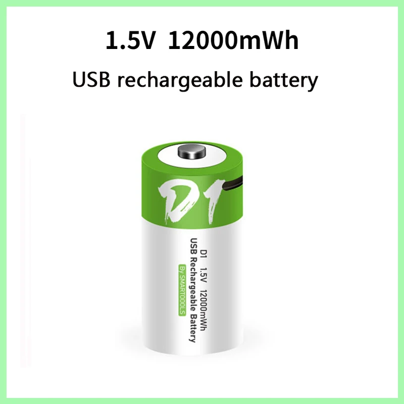 Batería recargable de iones de litio de carga USB para estufa de Gas, calentador de agua, linterna, batería LR20, tamaño D, 1,5 V, 12000mWh
