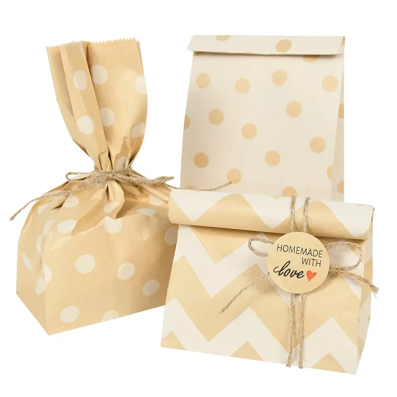 

10pcs Kraft Paper Bag Biscuit Candy Food Cookie Snack Baking Treat Bags Wedding Birthday Party Christmas Gift Packaging Supplies