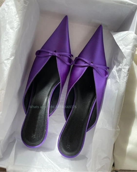 

Шлепанцы женские атласные с заостренным носком, на каблуке-котенке