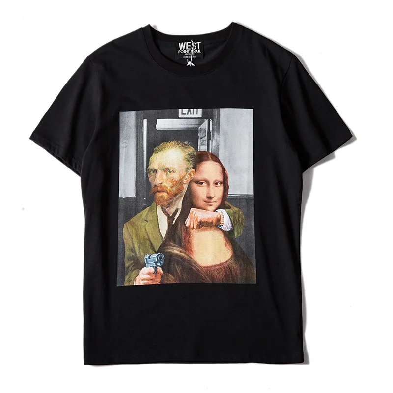 

New Novelty Punk 19ss Men Gunner Mona Lisa T Shirts T-Shirt Hip Hop Skateboard Street Cotton T-Shirts Tee Top kenye #F60