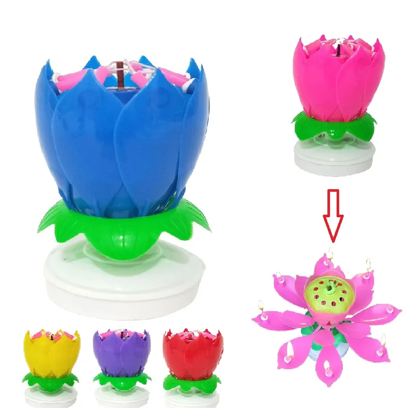 

Innovative Party Cake Candles Musical Rotating Lotus Flower Flat Bottom Rotating Electronic Candle Birthday Cake Music Candles