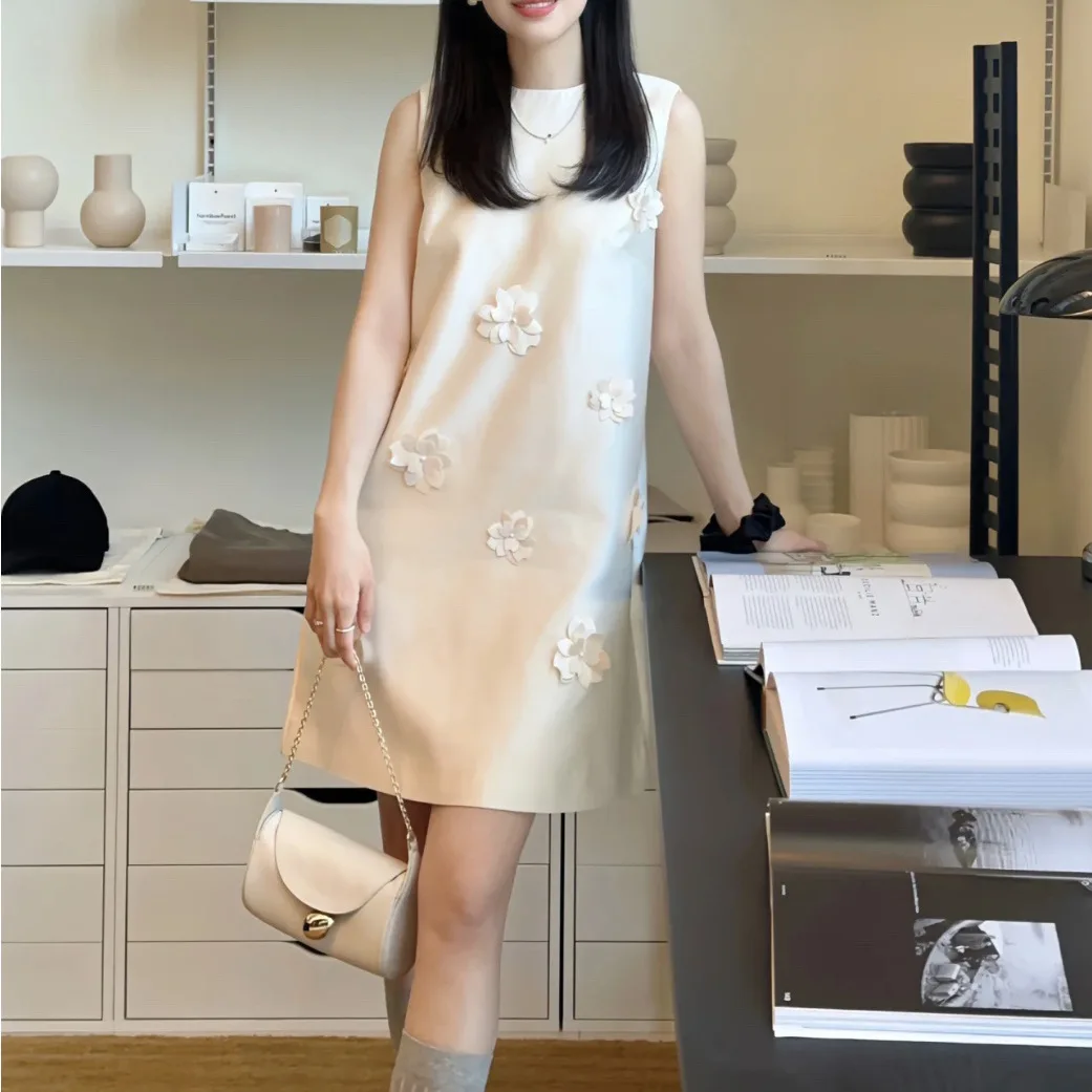 Женское платье без рукавов элегантное свободное во французском стиле с круглым