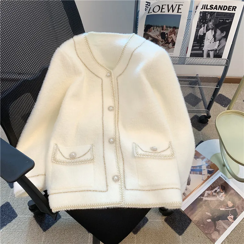 

Женский вязаный кардиган из искусственной норки, винтажный элегантный стильный Модный жакет, зимние женские джемперы с длинным рукавом, топы, 2023