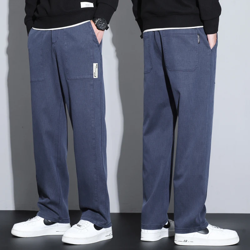 

Осенние мужские прямые свободные джинсовые брюки Lyocell версия средней толщины спортивные брюки повседневные широкие Длинные Мешковатые брюки