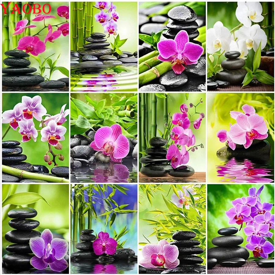 

Diamond Painting Zen Orchid Stone Cross Stitch Kits 5D Diamond Embroidery Green Bamboo Picture Of Rhinestones Home Decoration