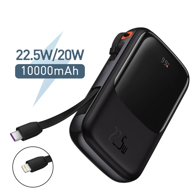 

2023New 22.5W Mini Power Bank 10000 mAh Built in Cables PowerBank External Battery Charger For iPhone 13 12 Xiaomi Samsung Huawe