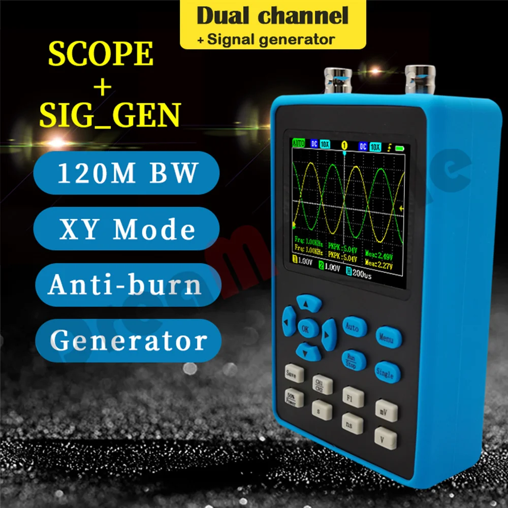 

DSO2512G 2.8 Inch Handheld Digital Oscilloscope 120M Bandwidth Dual Channel Oscilloscope Signal Generator XY Mode 500M Sampling