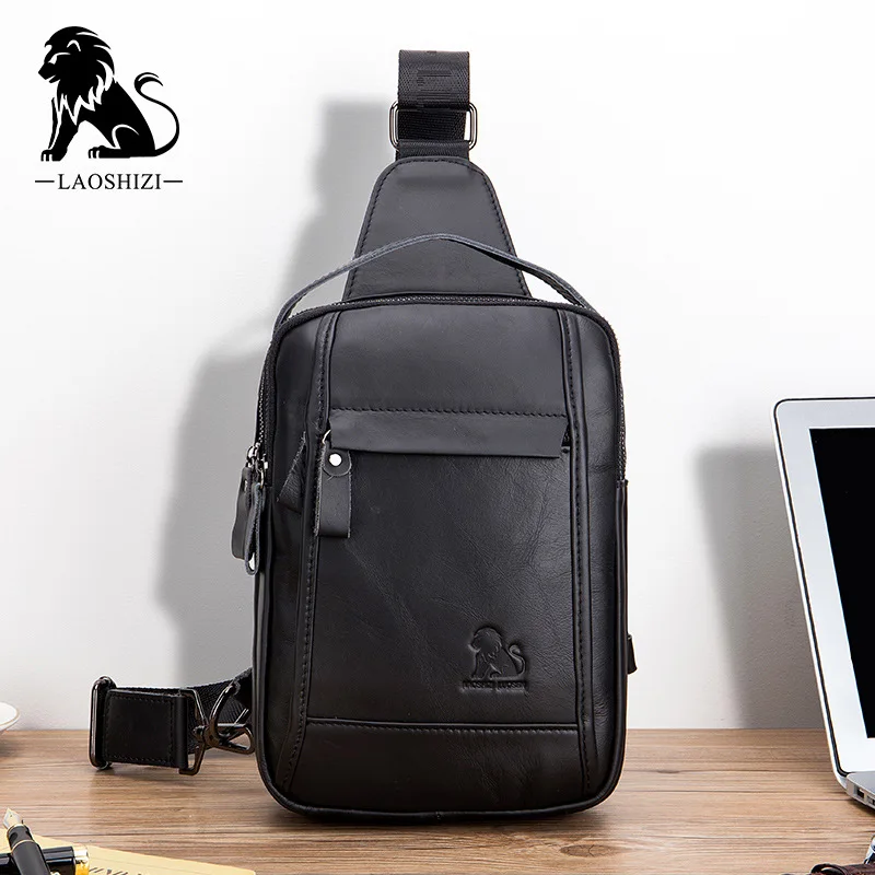 

Cowhide Men's Chest Bag Retro Oil Wax Men's Casual Chest Bag Large Capacity One Shoulder Crossbody Bag
