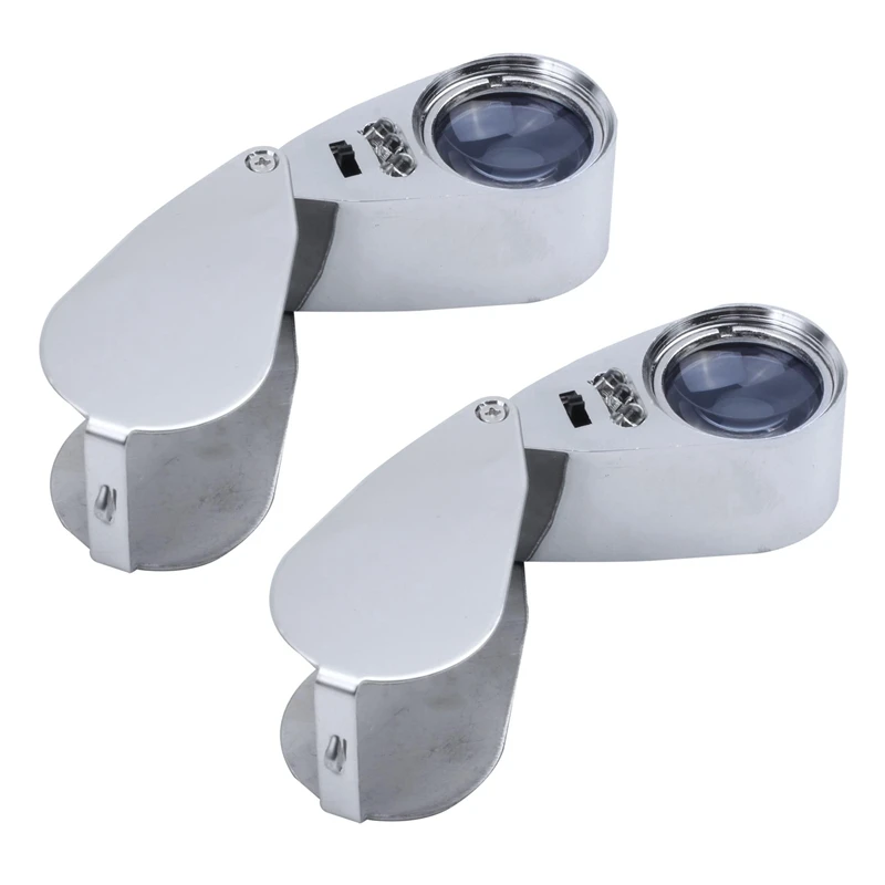 

2Pcs 40X LED Pocket Magnifier Jeweller Eye Glass Loop Lens Magnifying Loupe UV Light