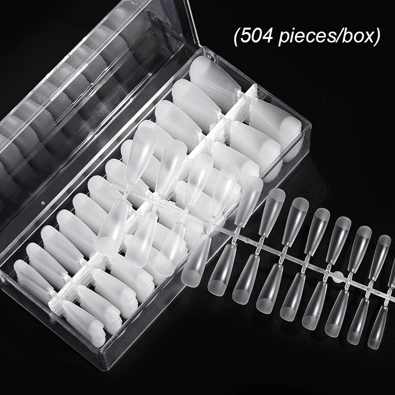 

504/100pc False Nails Extension Tips Sculpted Clear Full Cover Artificial Fingernails Frosted Press Glue On Fake Nail Art Tools