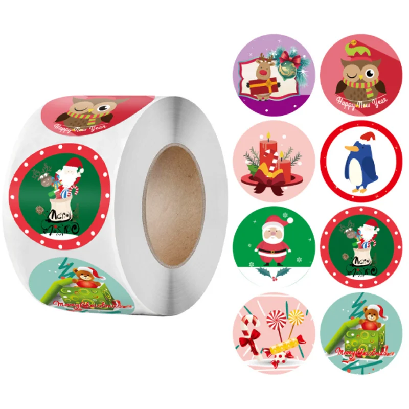 

500 шт./рулон, круглые наклейки с надписью «Merry Christmas»