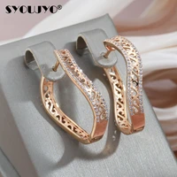syoujyo new 585 rose gold hollow wave circle drop earrings for women twinkle natural zircon bohemian romantic ol crystal jewelry