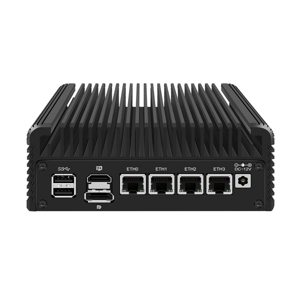 HUNSN Micro Firewall Appliance Mini PC pFsense N200 RJ35 Mikrotik OPNsense VPN ПК маршрутизатора GPIO Слот TF HDMI DP 4x2.5GbE