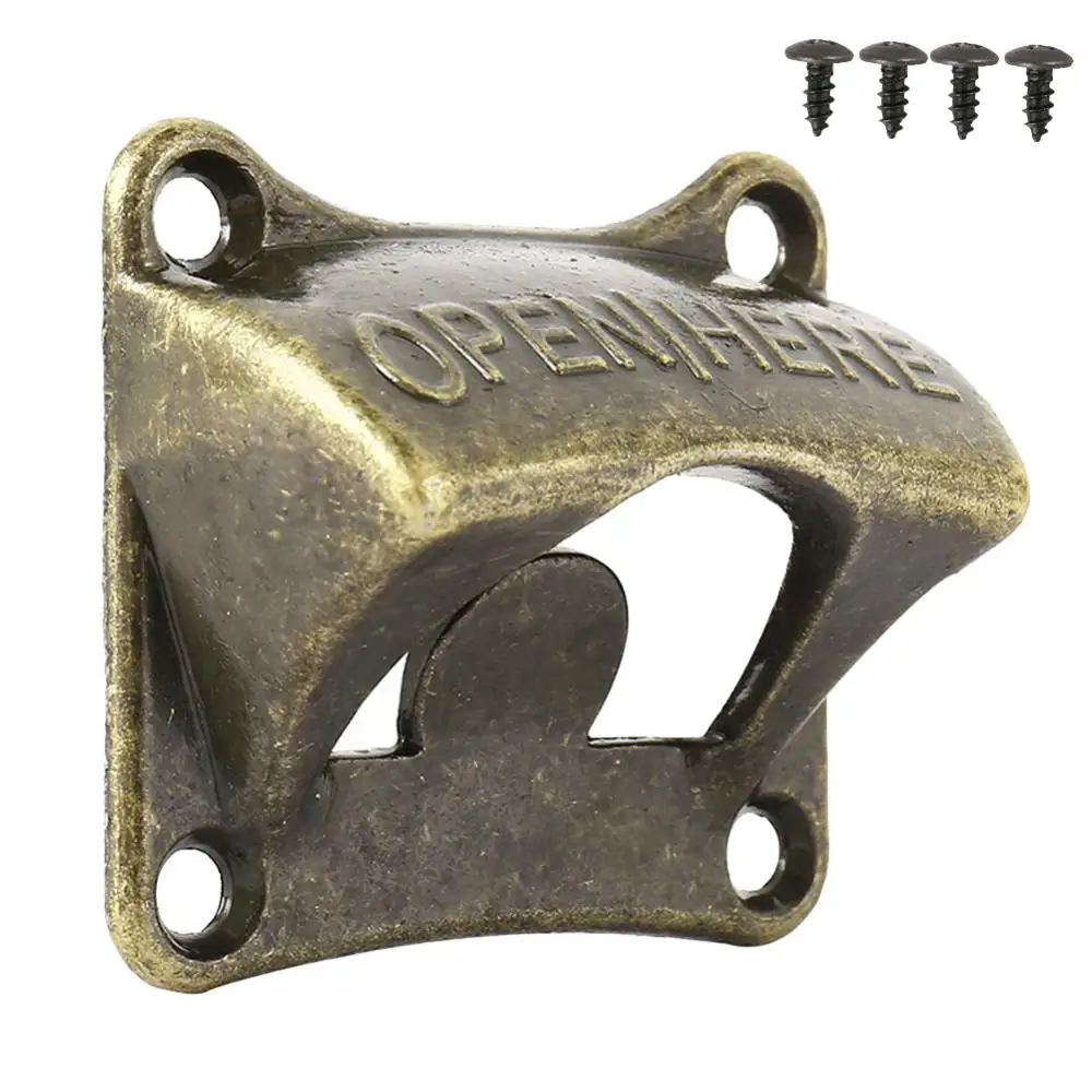 Wall Mounted Bottle Opener with Screws Zinc Alloy Bottle Opener Vintage Beer Opener Wine Soda Bottle Cap Opener Bar Accessories