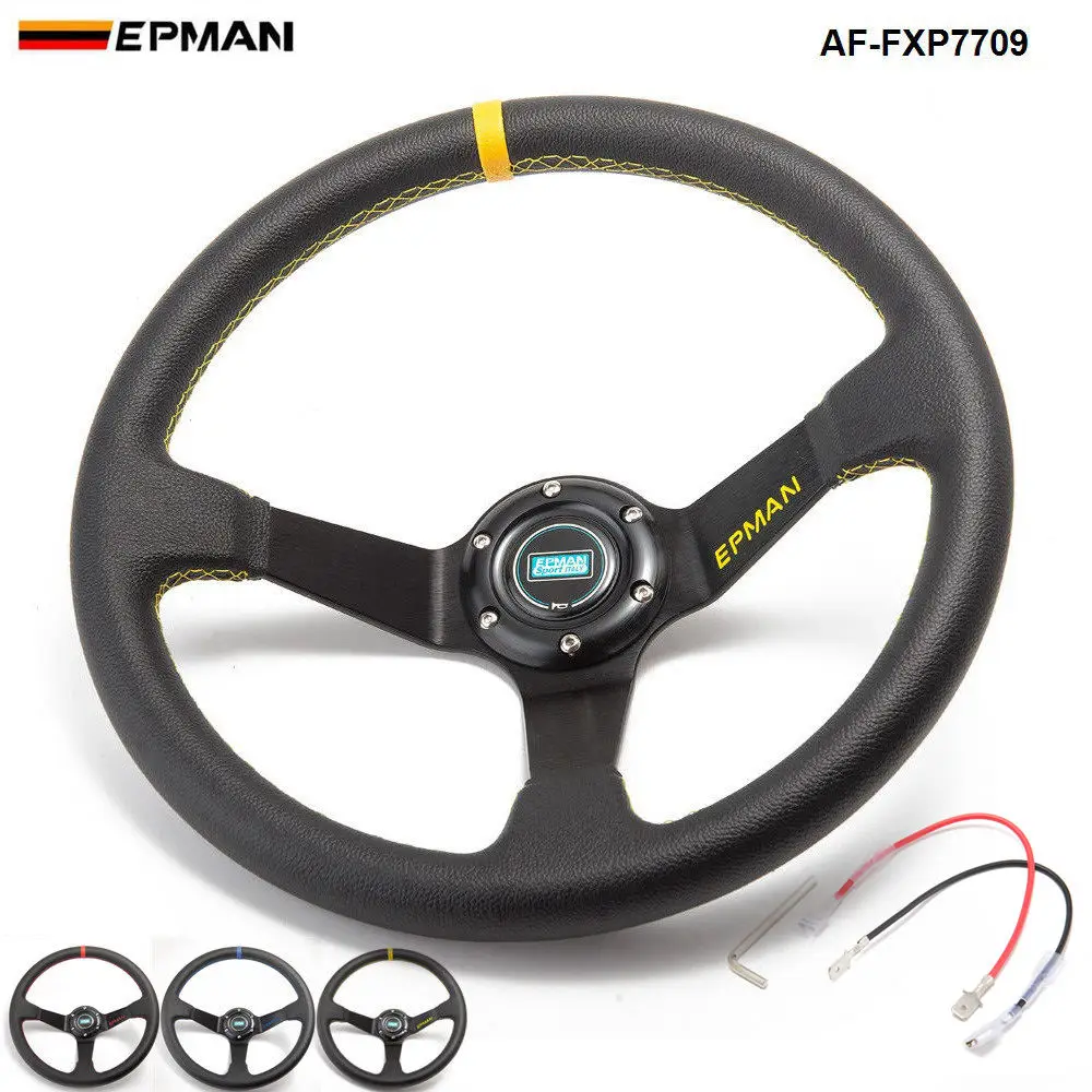 

Universal Deep Dish PVC Leather 6-Bolt Steering Wheels 350MM & Horn Button EP-FXP7709