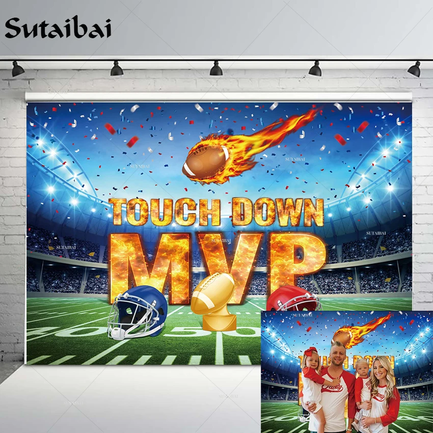 

Football Field Photography Backdrop MVP Background Super Bowl Theme Party Backdrop Soccer Stadium Boy Birthday Decoration Banner