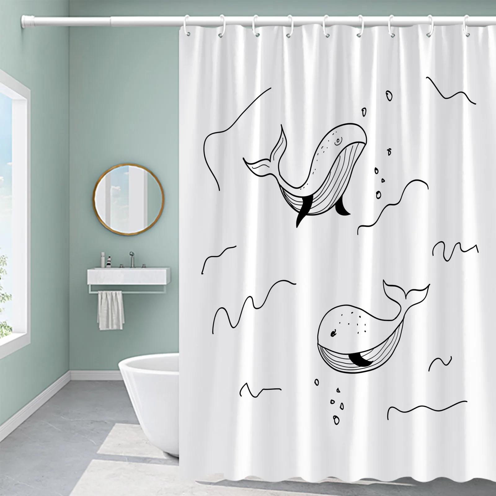 Happy Valentine Shower Curtain Modern Simple Polyester Fabric Decor Bathroom Curtain With Hooks Bathroom Accessories Set images - 6