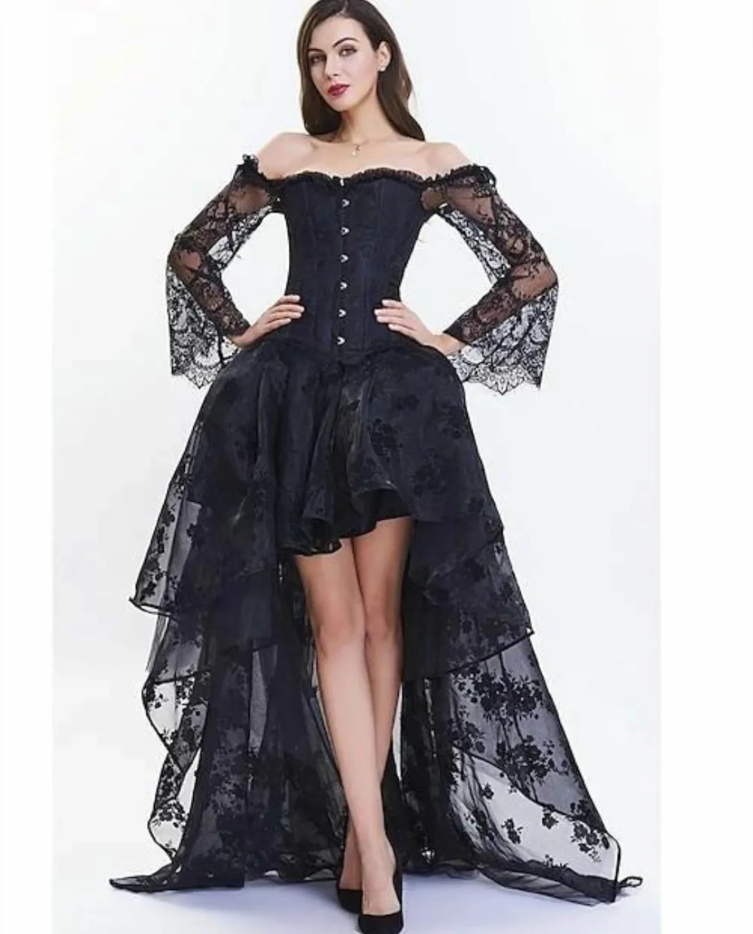 

Elegant Hi-Lo Lace Evening Dress With Pockets Black Asymmetrical Sweetheart Zipper Robe De Mariée Party Gown For Women